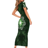 New Zealand Matariki Tupuarangi Short Sleeve Bodycon Dress Maori Moko Green Galaxy