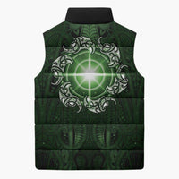 New Zealand Matariki Tupuarangi Sleeveless Puffer Jacket Maori Moko Green Galaxy LT05 - Polynesian Pride