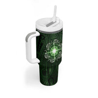 New Zealand Matariki Tupuarangi Tumbler With Handle Maori Moko Green Galaxy LT05 - Polynesian Pride