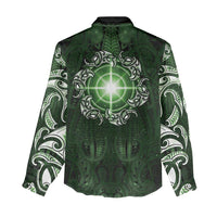 New Zealand Matariki Tupuarangi Women Casual Shirt Maori Moko Green Galaxy LT05 - Polynesian Pride