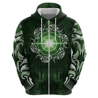 New Zealand Matariki Tupuarangi Zip Hoodie Maori Moko Green Galaxy LT05 - Polynesian Pride