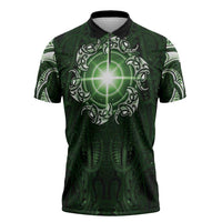 New Zealand Matariki Tupuarangi Zipper Polo Shirt Maori Moko Green Galaxy