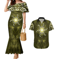 New Zealand Matariki Hiwaiterangi Couples Matching Mermaid Dress and Hawaiian Shirt Maori Moko Yellow Galaxy LT05 Yellow - Polynesian Pride