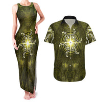 New Zealand Matariki Hiwaiterangi Couples Matching Tank Maxi Dress and Hawaiian Shirt Maori Moko Yellow Galaxy LT05 Yellow - Polynesian Pride