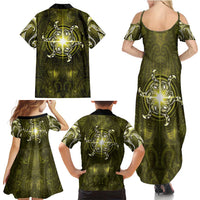 New Zealand Matariki Hiwaiterangi Family Matching Summer Maxi Dress and Hawaiian Shirt Maori Moko Yellow Galaxy LT05 - Polynesian Pride
