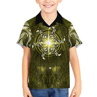 New Zealand Matariki Hiwaiterangi Family Matching Tank Maxi Dress and Hawaiian Shirt Maori Moko Yellow Galaxy LT05 Son's Shirt Yellow - Polynesian Pride