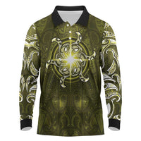 New Zealand Matariki Hiwaiterangi Long Sleeve Polo Shirt Maori Moko Yellow Galaxy