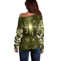 New Zealand Matariki Hiwaiterangi Off Shoulder Sweater Maori Moko Yellow Galaxy LT05 - Polynesian Pride