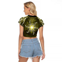 New Zealand Matariki Hiwaiterangi Raglan Cropped T Shirt Maori Moko Yellow Galaxy