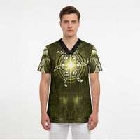 New Zealand Matariki Hiwaiterangi Scrub Top Maori Moko Yellow Galaxy