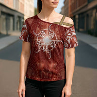 New Zealand Matariki Pohutukawa Cross Shoulder Shirt Maori Moko Red Galaxy LT05 - Polynesian Pride