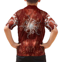 New Zealand Matariki Pohutukawa Family Matching Off Shoulder Short Dress and Hawaiian Shirt Maori Moko Red Galaxy LT05 - Polynesian Pride