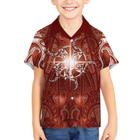 New Zealand Matariki Pohutukawa Family Matching Summer Maxi Dress and Hawaiian Shirt Maori Moko Red Galaxy LT05 Son's Shirt Red - Polynesian Pride