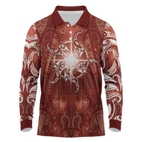 New Zealand Matariki Pohutukawa Long Sleeve Polo Shirt Maori Moko Red Galaxy LT05 Red - Polynesian Pride