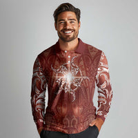 New Zealand Matariki Pohutukawa Long Sleeve Polo Shirt Maori Moko Red Galaxy LT05 - Polynesian Pride