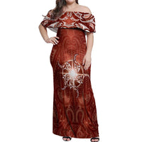 New Zealand Matariki Pohutukawa Off Shoulder Maxi Dress Maori Moko Red Galaxy LT05 Women Red - Polynesian Pride