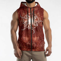 New Zealand Matariki Pohutukawa Sleeveless Zip Hoodie Maori Moko Red Galaxy LT05 - Polynesian Pride