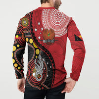 Papua New Guinea And Australia Aboriginal Button Sweatshirt Bird Of Paradise And Kangaroo Together