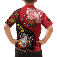 Papua New Guinea And Australia Aboriginal Family Matching Tank Maxi Dress and Hawaiian Shirt Bird Of Paradise And Kangaroo Together