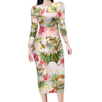 Hawaii Guinea Hula Pig Family Matching Long Sleeve Bodycon Dress and Hawaiian Shirt Funny Tropical Style