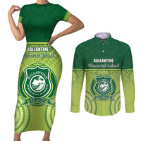 Personalised Ballantine Memorial School Couples Matching Short Sleeve Bodycon Dress and Long Sleeve Button Shirt With Fijian Tapa Pattern