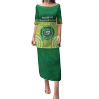 Personalised Ballantine Memorial School Puletasi With Fijian Tapa Pattern LT05 Long Dress Green - Polynesian Pride