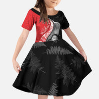 New Zealand Aotearoa Family Matching Mermaid Dress and Hawaiian Shirt Kiwi Fern Maori Pattern Red Version LT05 Daughter's Dress Red - Polynesian Pride