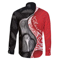 New Zealand Aotearoa Family Matching Off Shoulder Maxi Dress and Hawaiian Shirt Kiwi Fern Maori Pattern Red Version