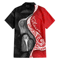 New Zealand Aotearoa Family Matching Off Shoulder Short Dress and Hawaiian Shirt Kiwi Fern Maori Pattern Red Version