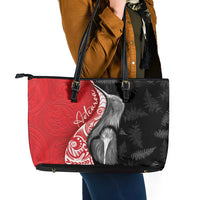 New Zealand Aotearoa Leather Tote Bag Kiwi Fern Maori Pattern Red Version