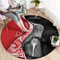 New Zealand Aotearoa Round Carpet Kiwi Fern Maori Pattern Red Version