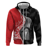 New Zealand Aotearoa Zip Hoodie Kiwi Fern Maori Pattern Red Version