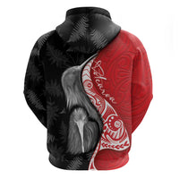 New Zealand Aotearoa Zip Hoodie Kiwi Fern Maori Pattern Red Version