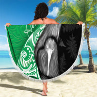 New Zealand Aotearoa Beach Blanket Kiwi Fern Maori Pattern Green Version