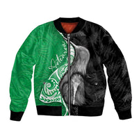 New Zealand Aotearoa Bomber Jacket Kiwi Fern Maori Pattern Green Version LT05 Unisex Green - Polynesian Pride