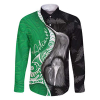 New Zealand Aotearoa Family Matching Mermaid Dress and Hawaiian Shirt Kiwi Fern Maori Pattern Green Version LT05 Dad's Shirt - Long Sleeve Green - Polynesian Pride