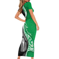 New Zealand Aotearoa Family Matching Short Sleeve Bodycon Dress and Hawaiian Shirt Kiwi Fern Maori Pattern Green Version LT05 - Polynesian Pride