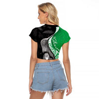 New Zealand Aotearoa Raglan Cropped T Shirt Kiwi Fern Maori Pattern Green Version LT05 - Polynesian Pride