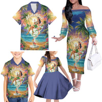 Aloha Hawaii Family Matching Off The Shoulder Long Sleeve Dress and Hawaiian Shirt Hula Martini Tropical Vibes - Polynesian Pride