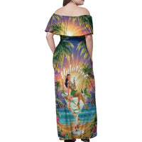 Aloha Hawaii Family Matching Off Shoulder Maxi Dress and Hawaiian Shirt Hula Martini Tropical Vibes - Polynesian Pride