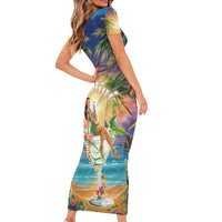 Aloha Hawaii Short Sleeve Bodycon Dress Hula Martini Tropical Vibes LT05 - Polynesian Pride