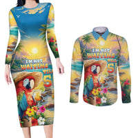 Hawaii Parrot Couples Matching Long Sleeve Bodycon Dress and Long Sleeve Button Shirt Im Not Waiting Till 5 Oclock LT05 Colorful - Polynesian Pride