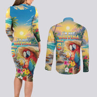 Hawaii Parrot Couples Matching Long Sleeve Bodycon Dress and Long Sleeve Button Shirt Im Not Waiting Till 5 Oclock LT05 - Polynesian Pride