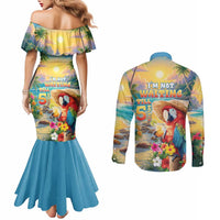 Hawaii Parrot Couples Matching Mermaid Dress and Long Sleeve Button Shirt Im Not Waiting Till 5 Oclock LT05 - Polynesian Pride