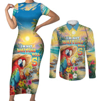Hawaii Parrot Couples Matching Short Sleeve Bodycon Dress and Long Sleeve Button Shirt Im Not Waiting Till 5 Oclock LT05 Colorful - Polynesian Pride