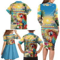 Hawaii Parrot Family Matching Long Sleeve Bodycon Dress and Hawaiian Shirt Im Not Waiting Till 5 Oclock - Polynesian Pride