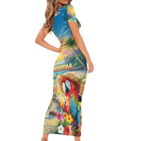 Hawaii Parrot Family Matching Short Sleeve Bodycon Dress and Hawaiian Shirt Im Not Waiting Till 5 Oclock LT05 - Polynesian Pride