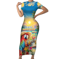 Hawaii Parrot Short Sleeve Bodycon Dress Im Not Waiting Till 5 Oclock - Polynesian Pride