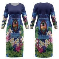 Guam Liberation Day Couples Matching Long Sleeve Bodycon Dress and Hawaiian Shirt Pas Para I Chamoru