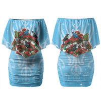 New Zealand Birds Christmas Couples Matching Off Shoulder Short Dress and Hawaiian Shirt Pohutukawa Xmas Tree